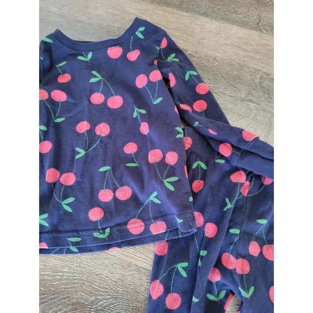 Old Navy Baby Girls 18-24M Cherry Print Pajama Blue 2 Piece Cotton #3